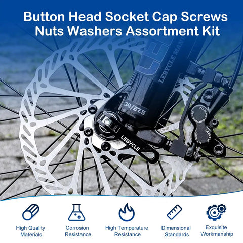 Top Shelf M6 Button Head Socket Cap Screws And Hex Nuts With Washers Assortment Kit Black Metric Hardware for auto repair on bike brake.
