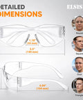 24 Pack Safety Glasses Bulk Haul Featuring Clear Polycarbonate Lenses And Rugged Wraparound Impact Shield detailed dimensions with measurements.