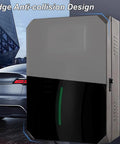Outdoor EV Charger Rig With Secured Key Lock, floor standing pedestal with edge anti-collision design beside a car.