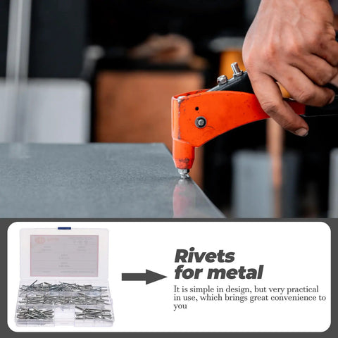 Aluminum Blind Rivets Assortment Kit With Long Flange Pop Rivets For Auto And Boat Repair being used on sheet metal surface.