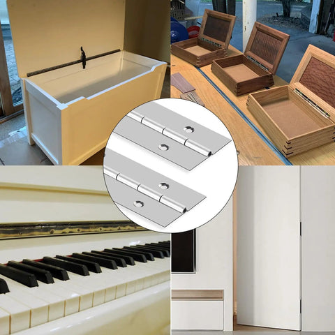 Top Shelf 48 Inch Full Length Piano Hinge Solid As A Rock Stainless Steel Continuous Hinge Hardware For Cabinets And Custom Shops Includes All Mounting Screws, displayed on various furniture.