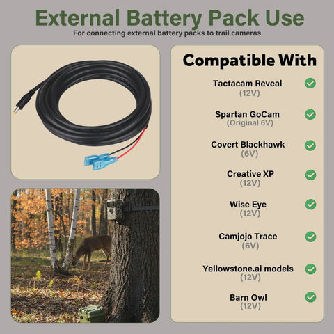 Tough As Nails Boss Grade Trail Camera Power Cord 79 In Dc External Cable 4X1.7Mm Plug Adapter shown in use with outdoor cameras.