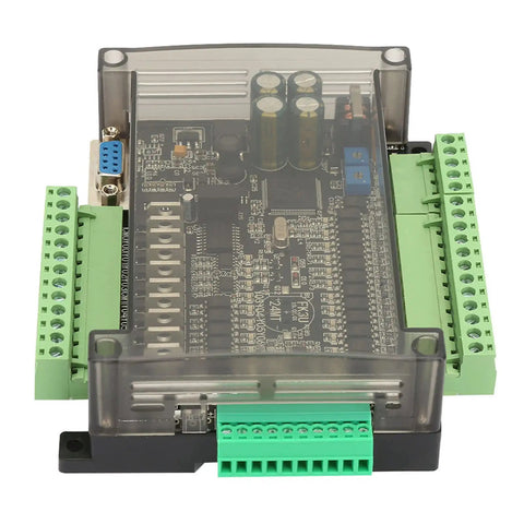 DC24V PLC Controller With 32 Bit MCU, 100kHz Pulse, 14 Digital Inputs And 10 Transistor Outputs, clear casing, DIN rail mountable