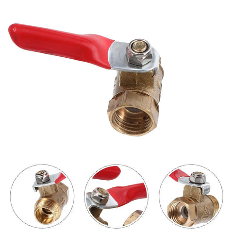 Six Pack Top Shelf Copper Mini Ball Valve With Male Female NPT Threads for high pressure water gas air, red handle detail.