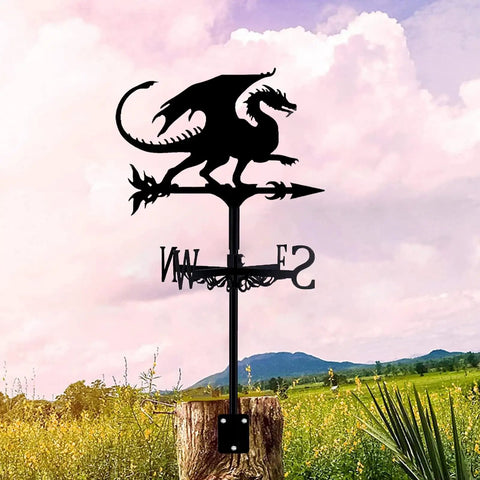 Dragon Weather Vane For Roof Metal Pterosaur Shape Weathercock Kit With Bracket Wind Direction Indicator For Outdoor Garden Yard European Style Decorative Weather Vane