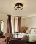 3 Light Industrial Semi Flush Mount Ceiling Light In Black Farmhouse Style in bedroom with mirrored accents