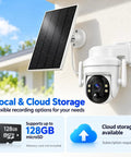 Wireless Outdoor Solar Security Camera 3MP HD with PIR motion detection and solar panel mounted on wall.