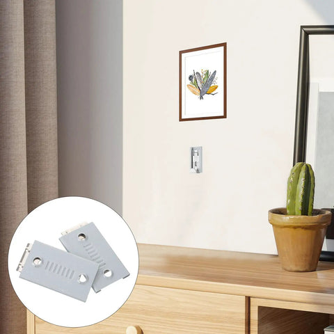 Heavy Duty Stainless Steel Picture Hangers Built Tough Wall Mount Brackets For Mirrors And Artwork Four Pack displayed with framed art.