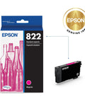Durabrite Ultra Ink Magenta Cartridge T822320S next to Epson packaging with magenta bottle design