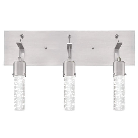 Three-Light LED Bathroom Vanity Fixture In Brushed Nickel With Bubble Glass, Energy-Efficient 22-Watt LED Equivalent To 100W, Dimmable