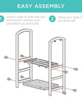 Diagram of assembling Five Piece Wrought Iron Firewood Storage Rack With All In One Tool Set For Indoor Outdoor Use Ready To Roll.