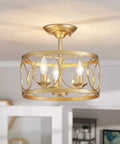 3 Light Farmhouse Semi Flush Mount Ceiling Light With Gold Finish For Kitchen Hallway Living Room And Bedroom, 12.6 Inch Diameter