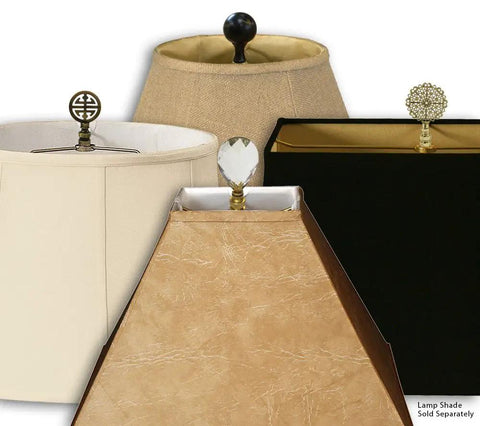 Diverse lamp shades including an Empire English Pleat Lamp Shade In White, 10.5 x 16 x 11, in silk-type Shantung fabric, shown in front.