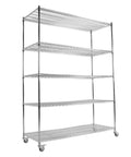 Hella Tough 5 Tier Wire Shelving Cart With Rolling Casters Adjustable Heavy Duty Storage Rack For Garage Home Shop, chrome finish.