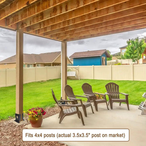 Outdoor pergola with 4 Pack Adjustable 4x4 Wood Fence Pergola Post Base Brackets Kit Beefy Heavy Duty Post Anchor