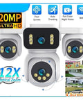 4-Lens Wireless IP Camera 20MP Quad-Split View Boasts Badass Clarity To Your Fortress With 12X Optical Zoom shown from the front with night vision LEDs.