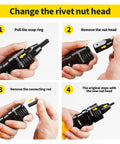 Steps to change rivet nut head with Pneumatic Self Locking Rivet Nut Gun Heads Replacement Mandrel Kit M6 M8 M10