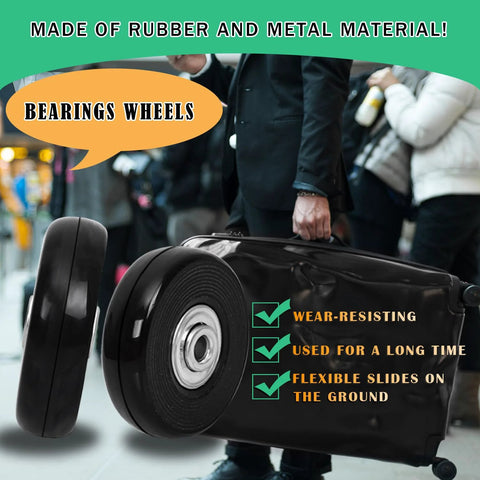 Replacement Luggage Wheel Set With Eight Rubber Swivel Caster Wheels 1.97 By 0.55 Inches for luggage and trolley case in an airport setting
