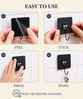 Black Self Adhesive Wall Hooks 10 Pack Heavy Duty Peel And Stick Mounting Brackets No Drill Hanging Rack installation process step-by-step.