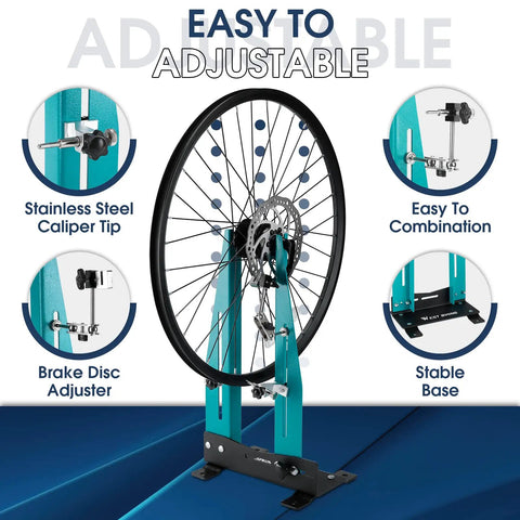 Pro Grade Bicycle Wheel Truing Stand With Spoke Wrench Removable Metal Structure Multi Function Rim Alignment Repair Tool