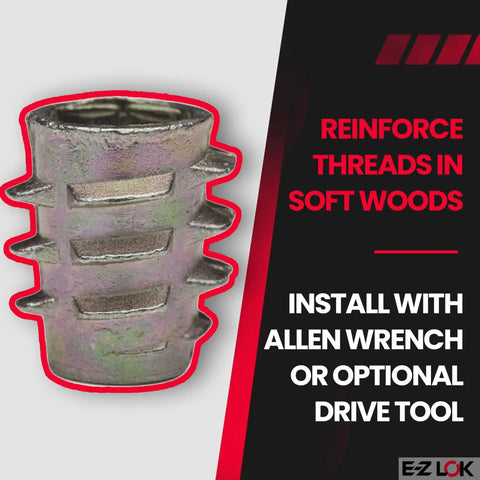 Knife Threaded Inserts For Soft Wood Zinc Hex Flush Thread Inserts 1/4-20 Internal Threads 0.512 Inch Length 100-Pack
