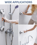 Wide view of Smooth Operator Suction Shower Grab Bars For Bathtub Safety 2 Pack Strong Grip Handles No Drill Quick Install For Elderly Non Slip Bathroom Handrails Stays Firm Gray 16.8 Inch in use.