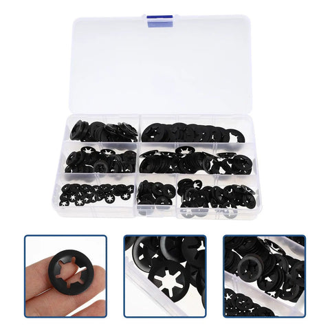 Internal Tooth Serrated Lock Washers Kit, 280 Pieces in black storage case showcasing different washer types