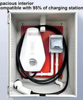 Heavy Duty Outdoor Electric Vehicle Charger Enclosure Rugged Cold Rolled Steel Weather Lock Box With Key Security Protection Case For Level 2 Charging Station Plug Guard interior showing EV charger and cables.