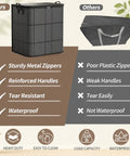 Kick Clutter To The Curb Two Pack Of XXL Foldable Moving Bins With Heavy Duty Reinforced Handles for waterproof storage.