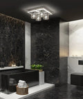 Flush Mount Crystal Ceiling Light With 4 LED Bulbs Brushed Nickel Finish Clear Glass Shade in modern bathroom setting