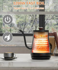Gooseneck Electric Kettle With Built In Thermometer 0.8L 1200W Fast Heat For Coffee And Tea Precision Pour No Fuss Auto Shut Off Dry Boil Protection Stainless Steel shown on a countertop