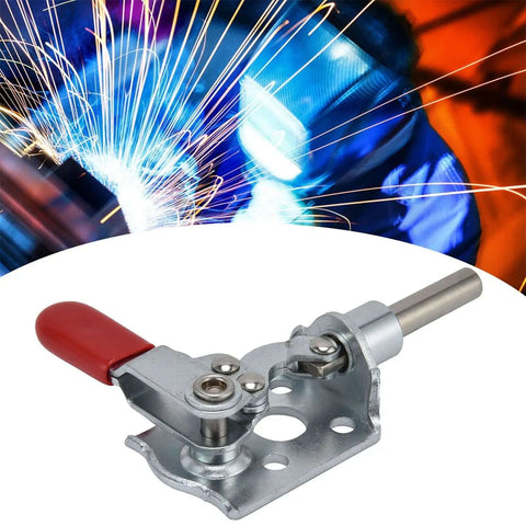Push Pull Toggle Clamp 40kg Holding Capacity With Plastic Grip Cover, galvanised body, welding sparks background