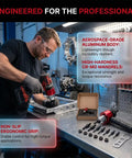 Transform Your Cordless Drill Into A Badass Electric Rivet Gun Kit Featuring No Sweat Quick Swap Blind Rivet Adapter For Automotive Metalwork And Tough Diy Jobs, showing a professional using a lightweight aluminum-bodied tool with ergonomic grip.