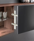 Heavy Duty Cabinet Door Hinges For Smooth Lateral Swing Built Tough Furniture Hardware mounted on a modern cabinet.