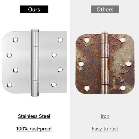 Comparison of Heavy Duty Ball Bearing Door Hinges Four Inch Stainless Steel Brushed Nickel Finish vs rusty iron hinge.