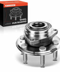 Solid Front Or Rear Wheel Bearing And Hub Assembly With 6 Lug Setup Designed For Cadillac Srx And Saab 94X, showcasing steel construction and packaging.