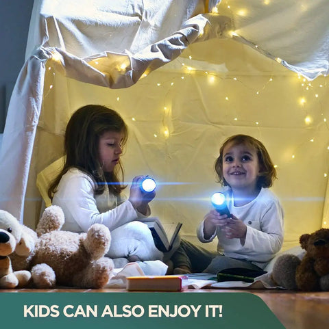 Children playing under a tent made from Rugged Cotton Duck Drop Cloth For Painting And Protection, Washable And Reusable 8x10 Ft Canvas Tarp.
