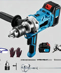 Tough As Nails Two In One Cordless Drill And Cement Mixing Tool With Two Speed Torque Control One Eighty Degree Rotatable Chuck Led Work Light Blue battery powered design accessories.