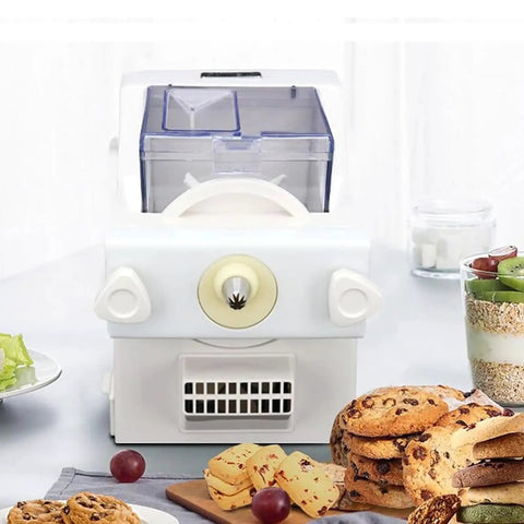 Automatic Cookie Press Machine With Eight Replaceable Nozzles, Electric Biscuit Maker on kitchen counter with cookies