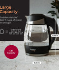Fast Boil Electric Kettle Cordless With 1500W SpeedBoil No Fuss Quick Heat Borosilicate Glass Water Heater With Automatic Shutoff And LED Indicator BPA Free Tea And Coffee Kettle For Quick Hot Water displayed on countertop