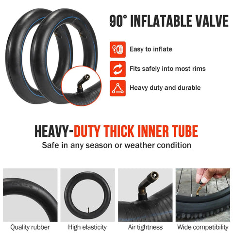 Image of Two Pack 12.5x2.25 Inch Inner Tubes With Angled Valve For Electric Scooters Mini Bikes Pocket Bikes And Mobility Scooters Wide Rim Fit 12 To 12.5 Inch Quick Replacement For Smooth Rides shown with heavy-duty features and 90-degree valve.
