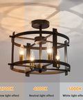 Dope Industrial Semi Flush Mount Ceiling Light With Four Lights Modern Metal Fixture showing various light effects in black and gold.