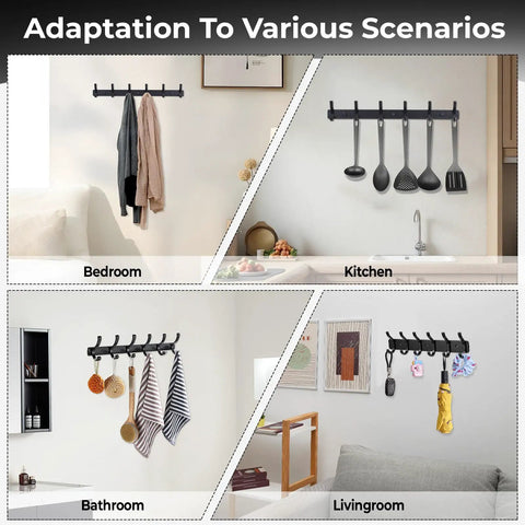 Two Pack Wall Mount Coat Rack Hooks Set For Entryway And Bathroom, No Fuss Double Hanger Rail For Robes Coats Hats Bags Towels