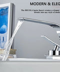Chrome Single-Hole Vanity Faucet With Touch On, Low Arc Modern Bathroom Sink Faucet, water flowing, brass body visible