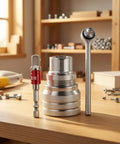 Boss-Grade Non-Slip Socket Wrench Set With Knurled Grip and 22Mm Ratchet, red 3/8 adapter, on wooden workbench.