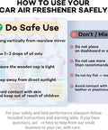 Instructions for using Premium Mahogany Teakwood Car Air Freshener 2 Pack safely, highlighting dos and don'ts.