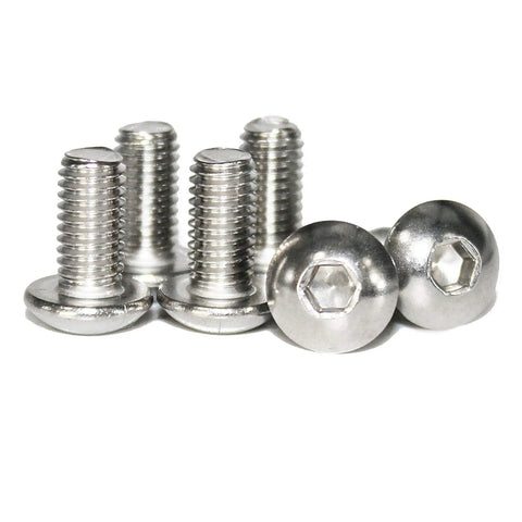 Premium M4 Socket Cap Bolts Button Head, Heavy Duty A2 Stainless Steel 18 8 Build, 8mm Under Head Length, Corrosion Proof Metric Fasteners, 100 Piece Set, close-up of screws showing button head and hex tool slots.