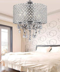 Chrome Finish 4 Light Round Drum Crystal Chandelier With Adjustable Cable Up To 80cm in a modern bedroom setting