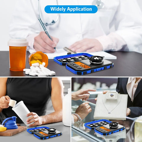 Ultra Precise Digital Milligram Scale 0.001g With 50g Capacity used for jewelry, medication, and lab applications, backlit LCD.