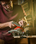 Beefed Up Cordless Circular Saw With 150 Millimeter Blade And Forty Nine Millimeter Cut Depth Hardcore Engineered For No Sweat Woodworking in use.